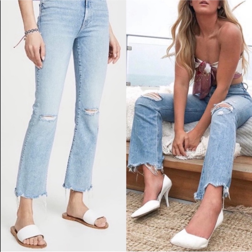 MOTHER The Hustler High-Rise Ankle Chew Hem Jeans Drinking By the Pool Size 28